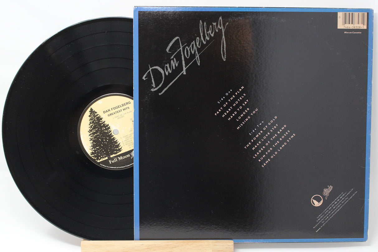 Greatest Hits by Dan Fogelberg with the vinyl record on the left and the rear album cover on the right.