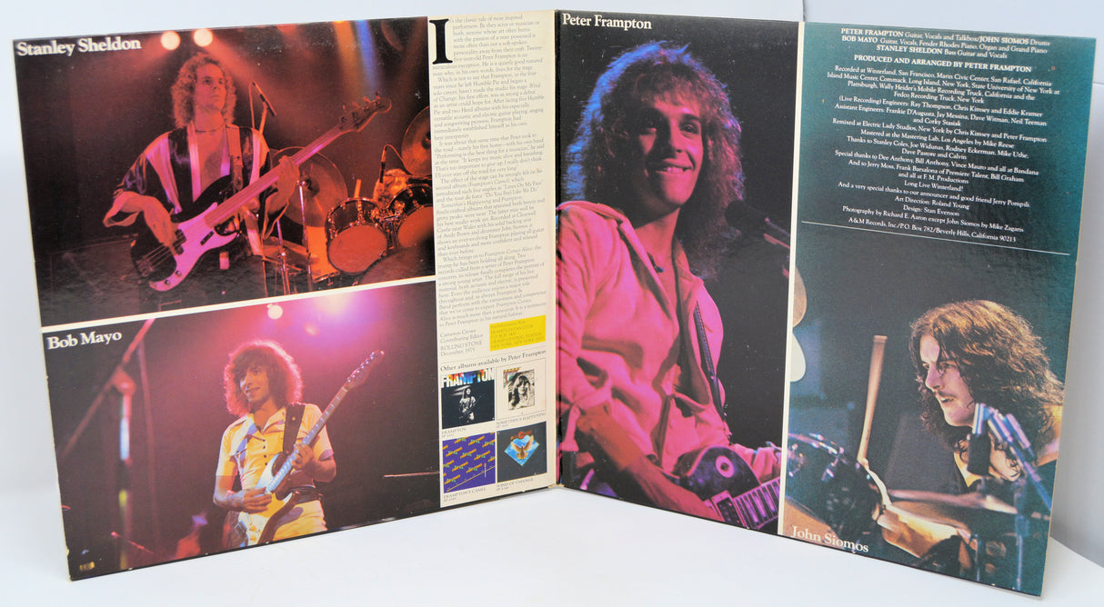 Music album cover with band members and text on a white background