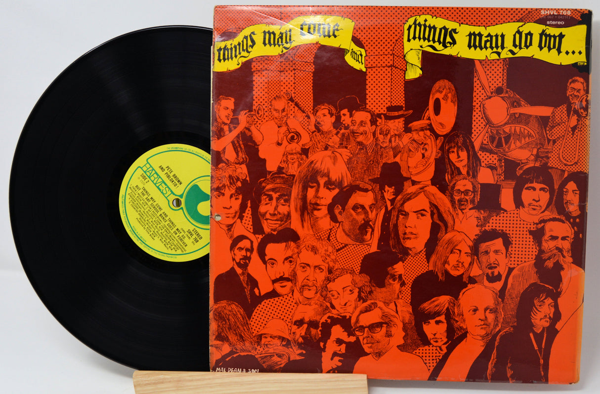 Pete Brown & Piblokto! 'Things May Come...' album cover with vinyl record partially removed