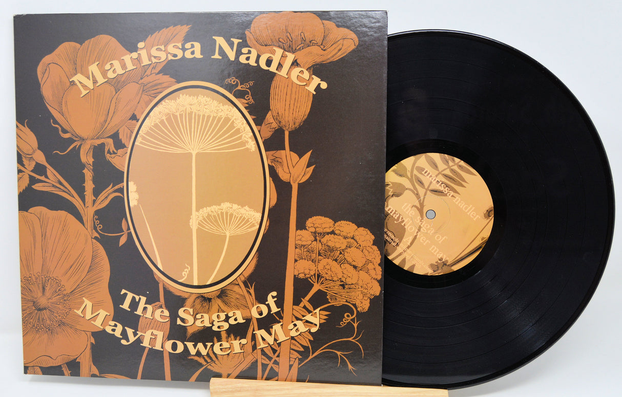 Front cover and vinyl record of The Saga of Mayflower May by Marissa Nadler, detailed botanical design