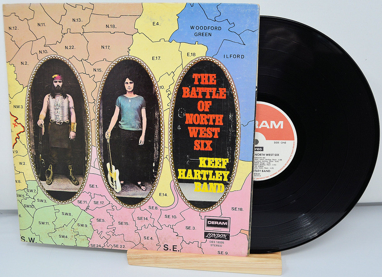 Front cover of The Battle of North West Six by Keef Hartley Band with album title and band portraits over map