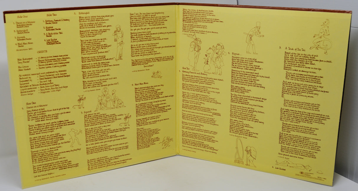 Open book with yellow pages containing text and illustrations on a white surface.