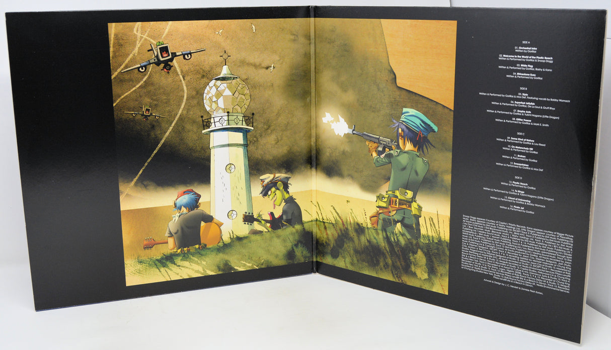 Illustrated album cover with a lighthouse and characters, featuring a dark border.
