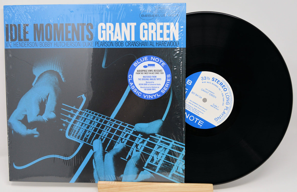 Front cover of Grant Green's Idle Moments Blue Note LP and vinyl displaying Blue Note Classic Vinyl Series sticker