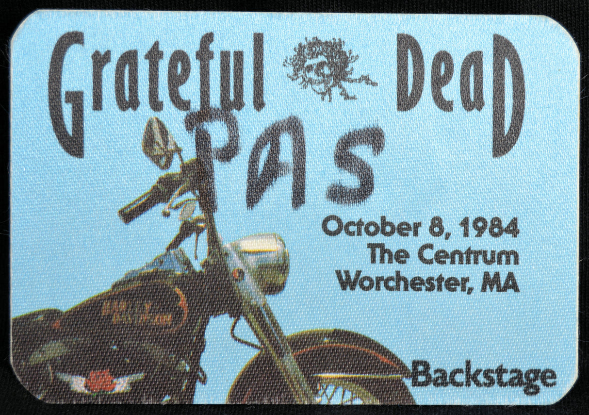 Backstage pass for Grateful Dead concert at The Centrum, Worcester, MA on October 8, 1984.