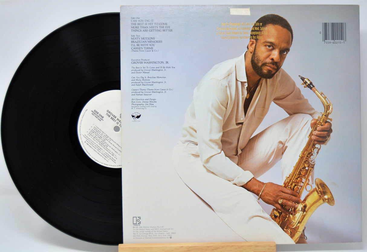'Grover Washington Jr - The Best Is Yet To Come' Vinyl record with a cover featuring a saxophonist holding a saxophone on a white background