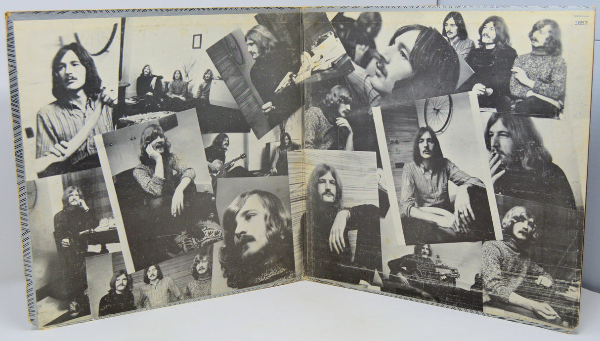Collage of black and white photos of Hard Meat band members inside the vintage gatefold album cover