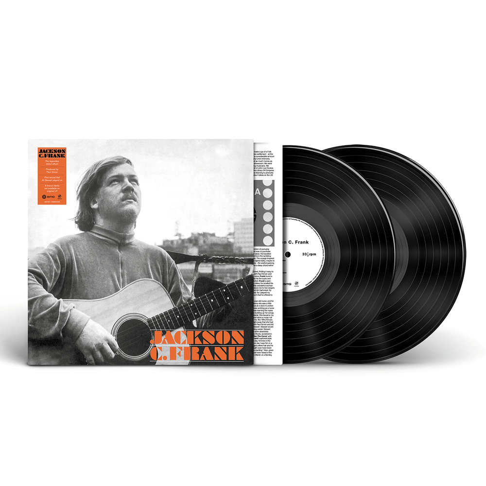 Vinyl records with a cover featuring a person playing guitar and 'Jackson C Frank' branding.