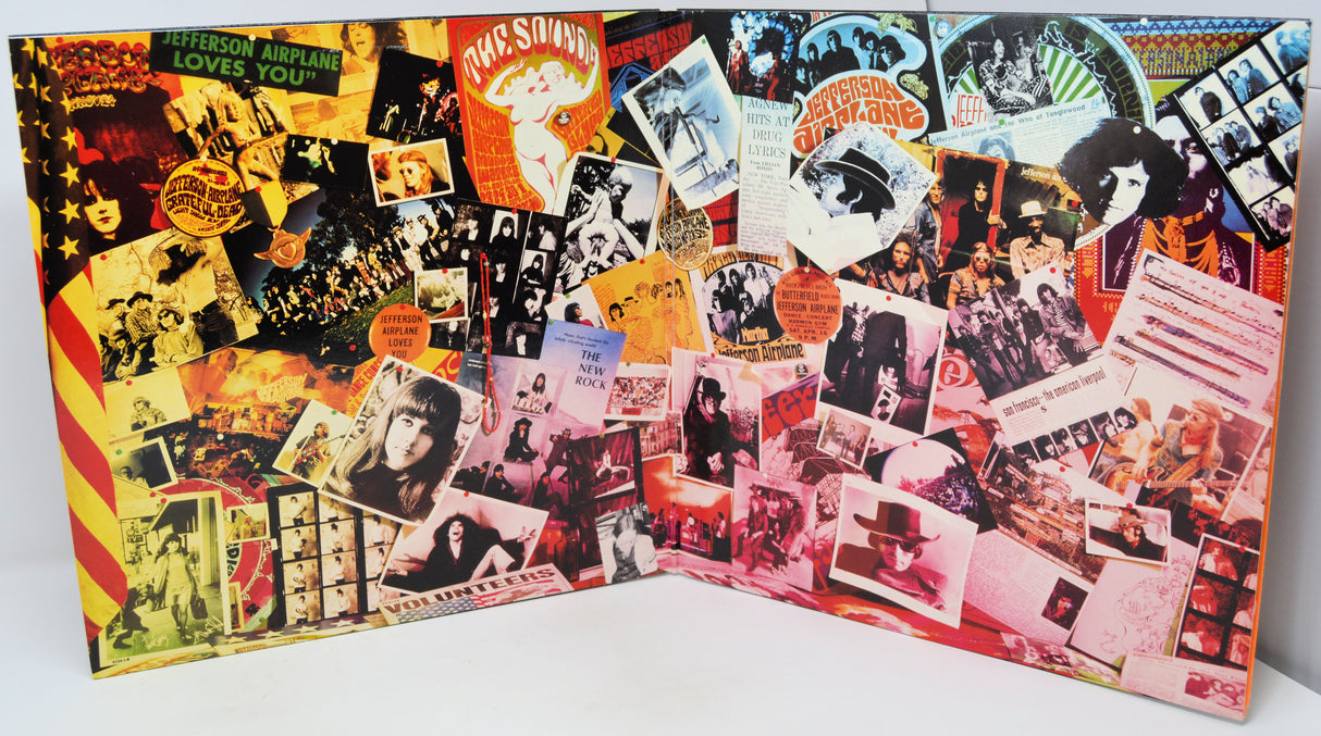 Collection of vinyl record covers with various album art and text on a white background