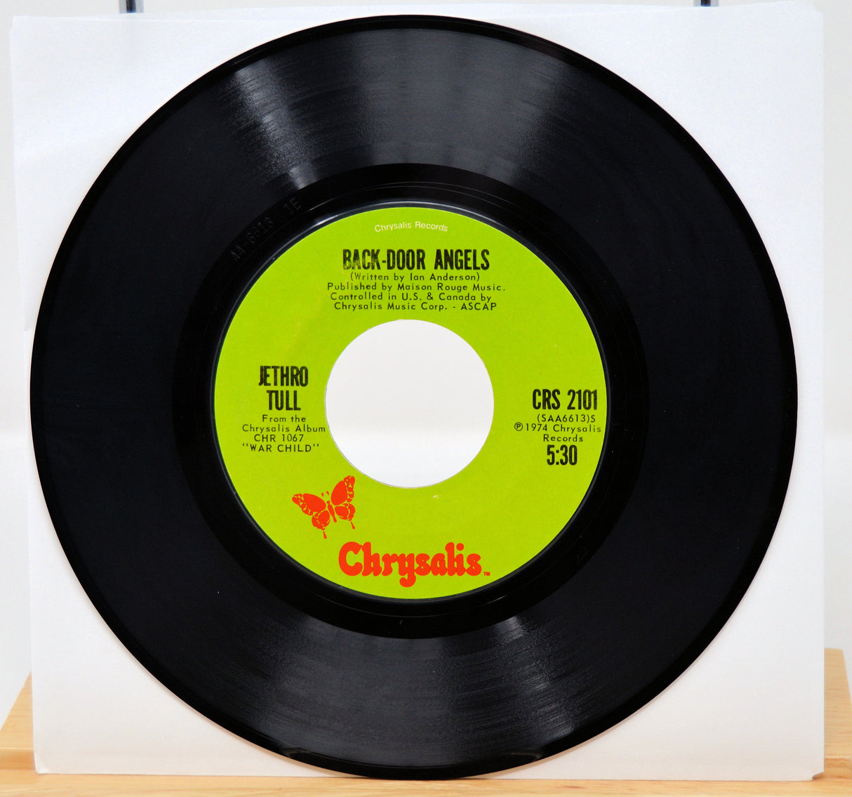 Jethro Tull 'Back-Door Angels' 45 RPM vinyl single on Chrysalis Records