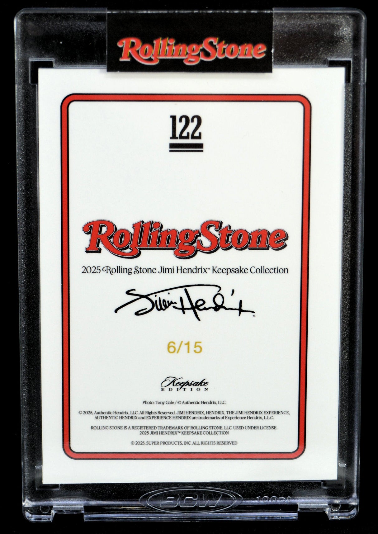 Rolling Stone Jimi Hendrix keepsake collection certificate with signature and edition number
