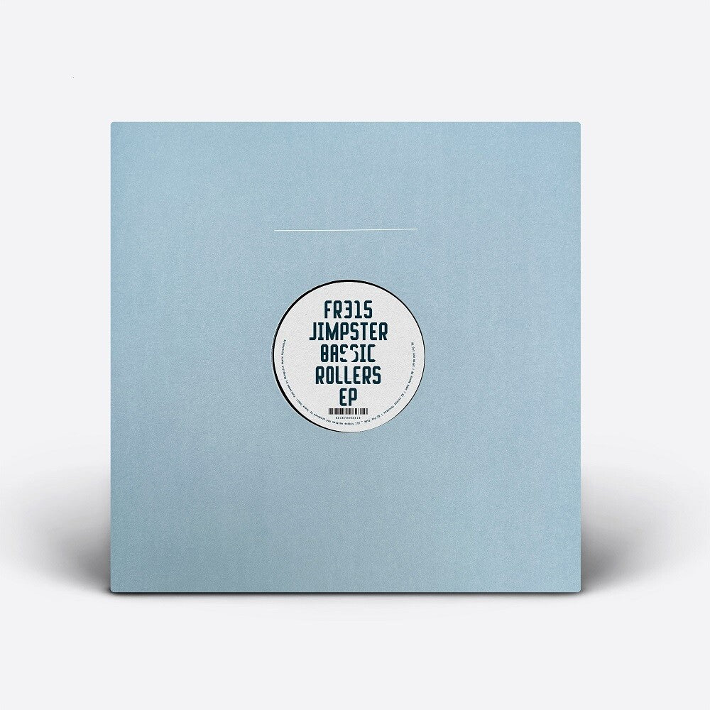 Light blue vinyl record sleeve with a round label on a white background
