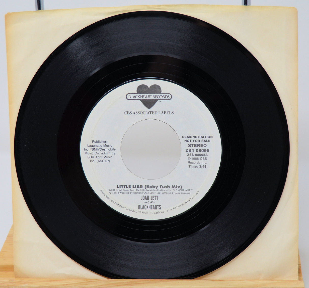 Joan Jett and the Blackhearts Little Liar Baby Tush Mix promo 45 rpm vinyl record, 1988