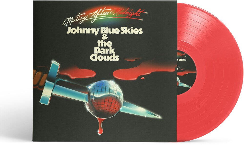 Red vinyl record with a colorful cover featuring text and graphics.