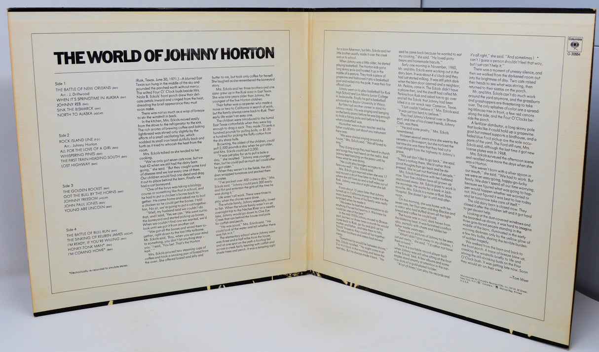 Open book titled 'The World of Johnny Horton' on a white background