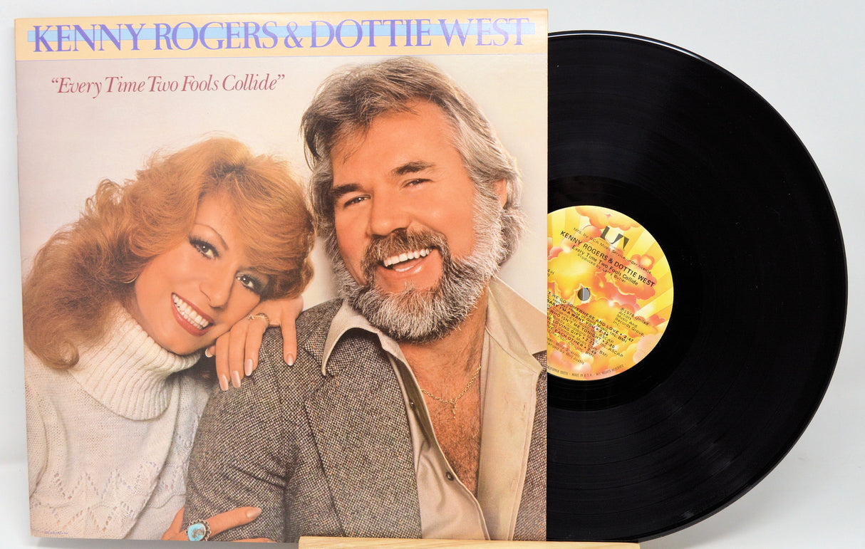Front cover of 'Every Time Two Fools Collide' vinyl LP by Kenny Rogers & Dottie West, featuring both smiling artists