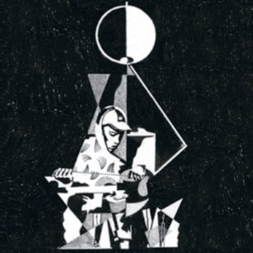 Album cover art for King Krule's 6 Feet Beneath The Moon featuring a black and white illustration of a person with a guitar.