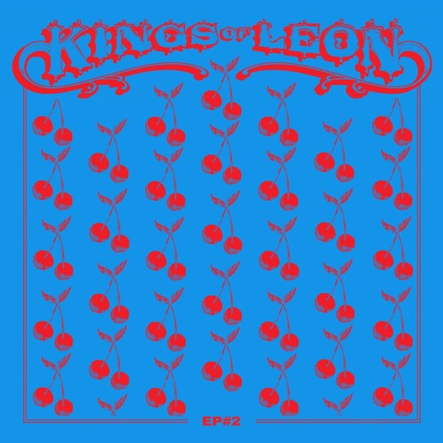 Album cover with red floral pattern and 'King of Leon' text on a blue background