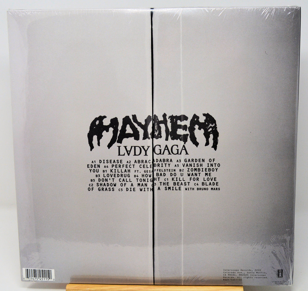 Back cover of a vinyl album with text and branding