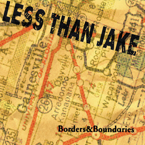 Album cover with 'Less Than Jake' and 'Borders & Boundaries' text on a map background