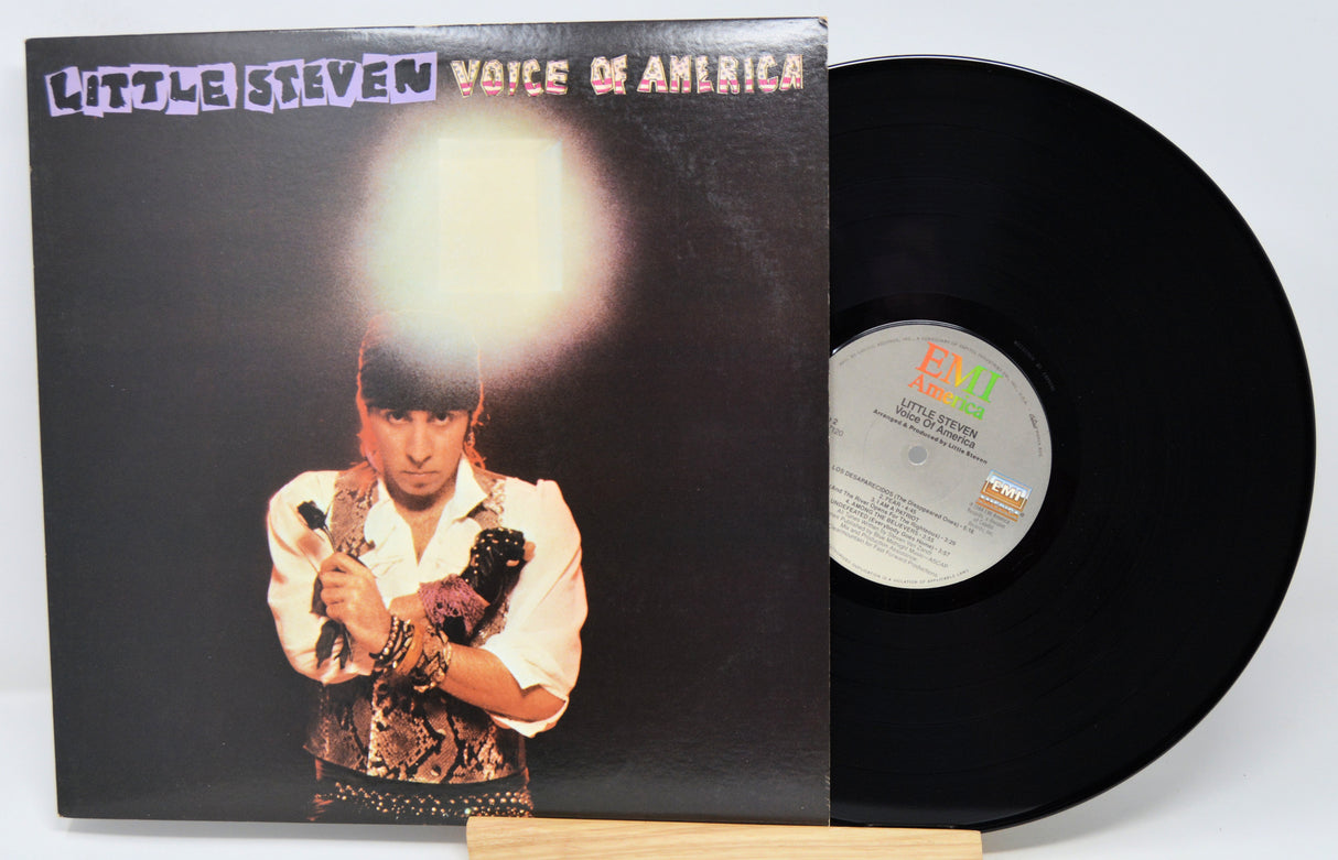 Vinyl record with cover featuring a person holding a guitar, on a white background