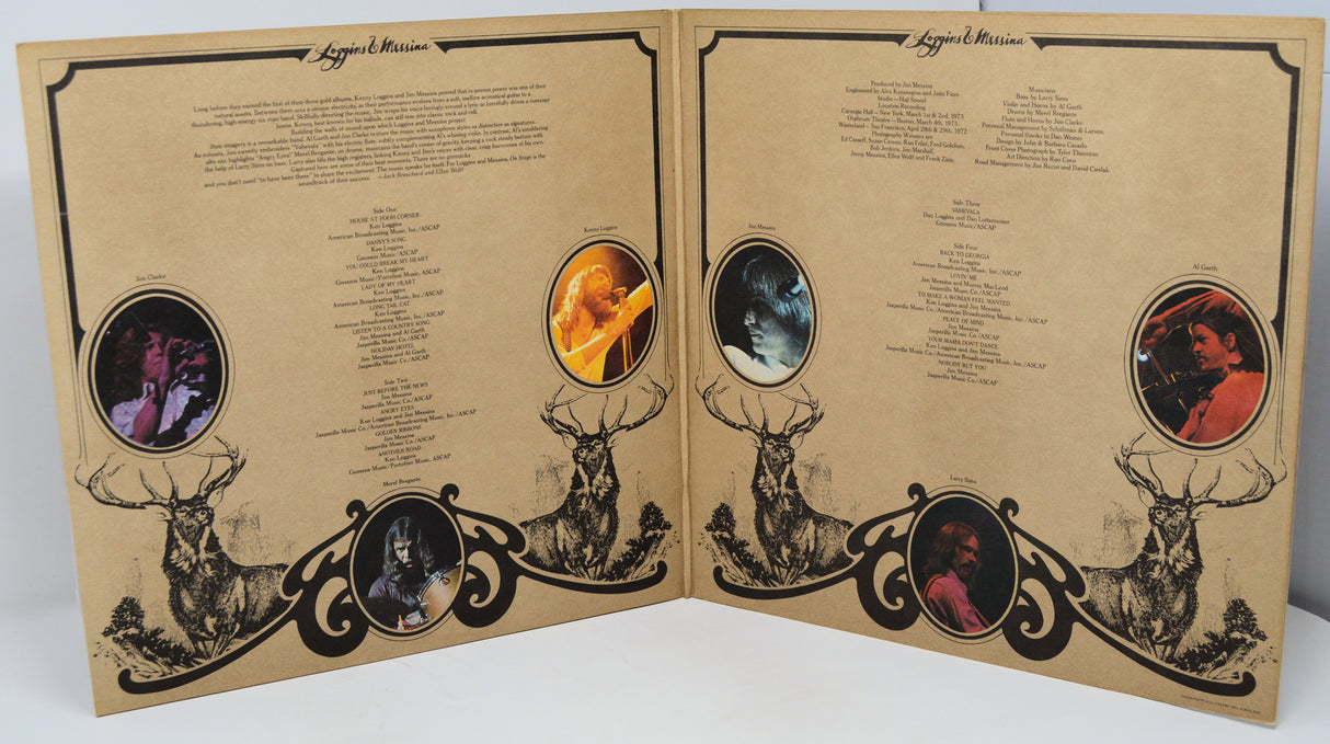 Open vinyl record cover with artistic designs and text on a beige background