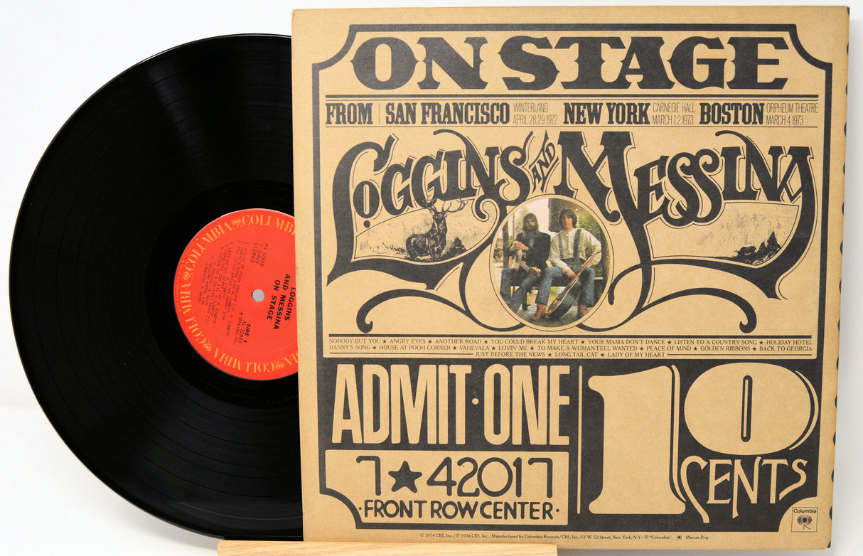 Vinyl record with a vintage-style cover featuring text and images of people.