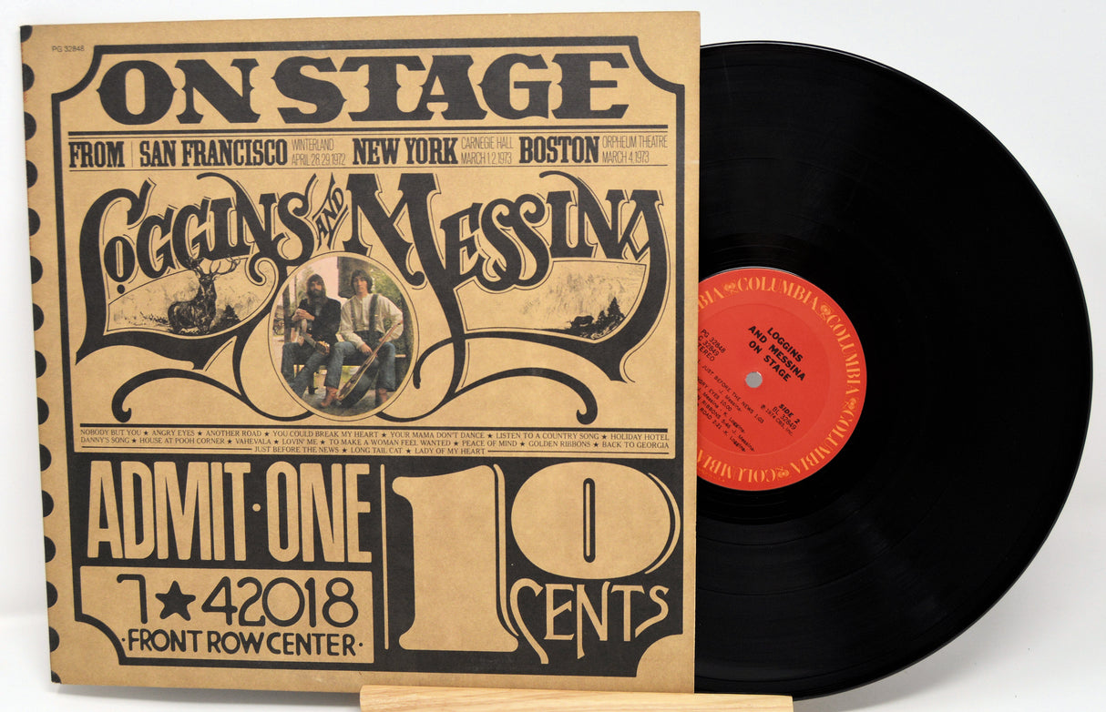 Vinyl record with a vintage-style cover featuring text and images of people.