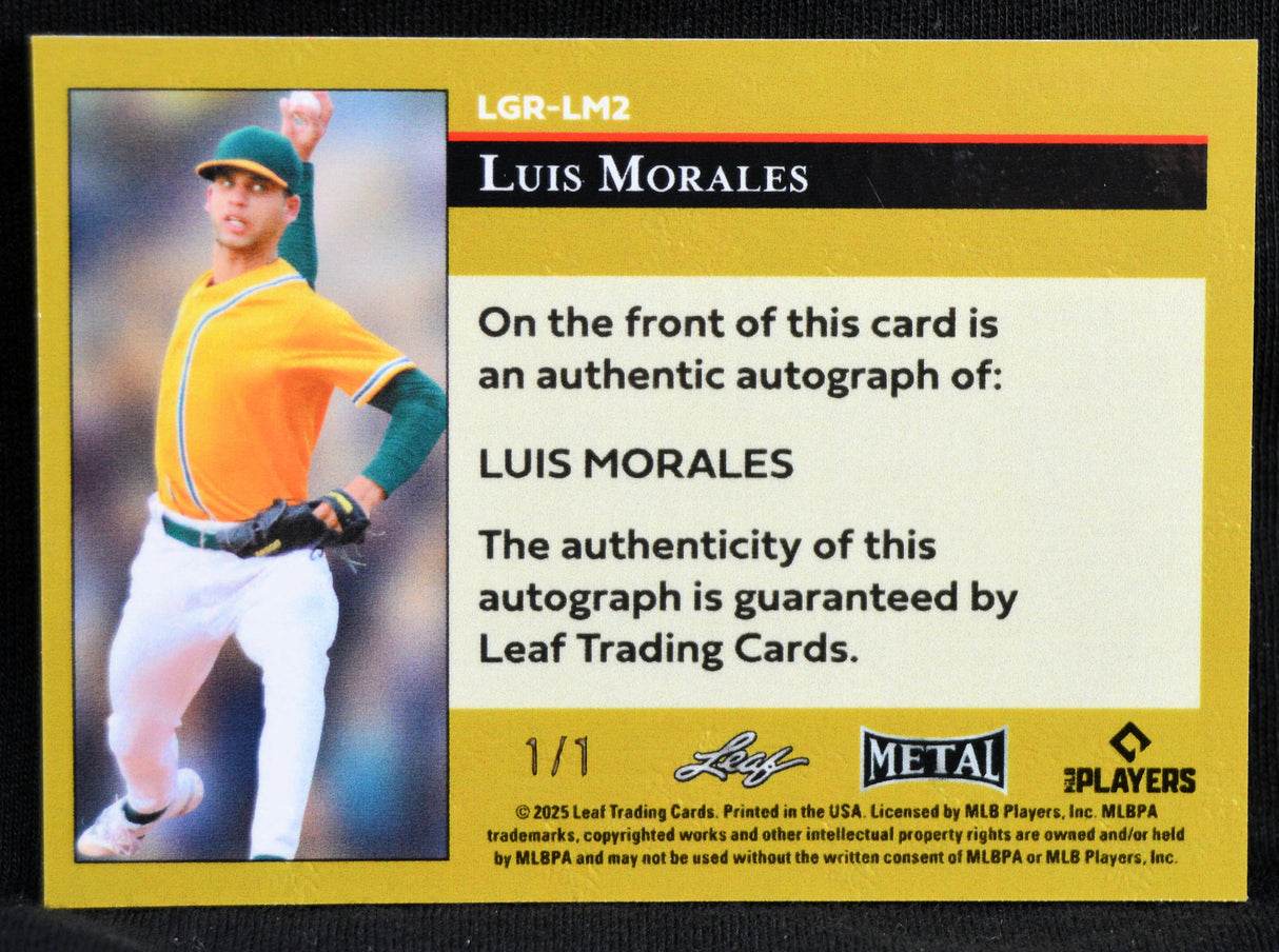 Baseball trading card of Luis Morales with a yellow border and text details.