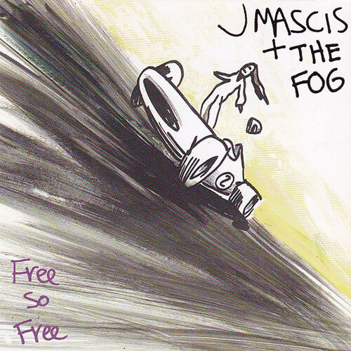 Album cover with a stylized drawing of a person on a surfboard, text 'J Mascis + The Fog', and 'Free So Free' on a dynamic background.
