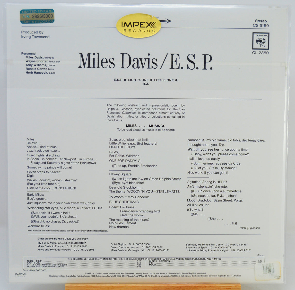The back cover of a vinyl record sleeve for Miles Davis / E.S.P.