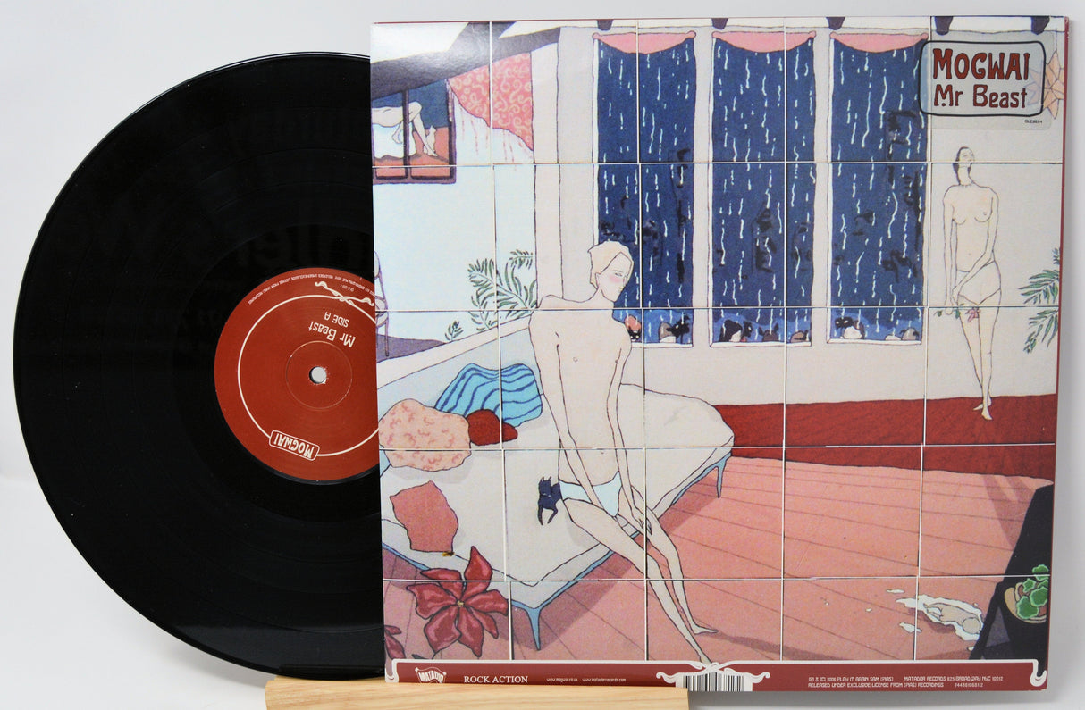 Mogwai Mr Beast vinyl record with album cover featuring abstract art and rain scene