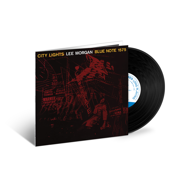 Vinyl record with cover titled 'City Lights' by Lee Morgan on a white background