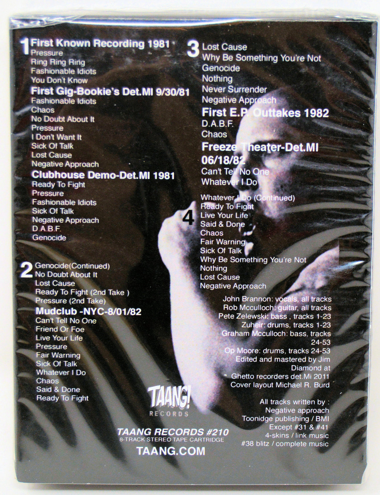 Tracklist and credits for Negative Approach's 'Nothing Will Stand In Our Way' album on the back cover