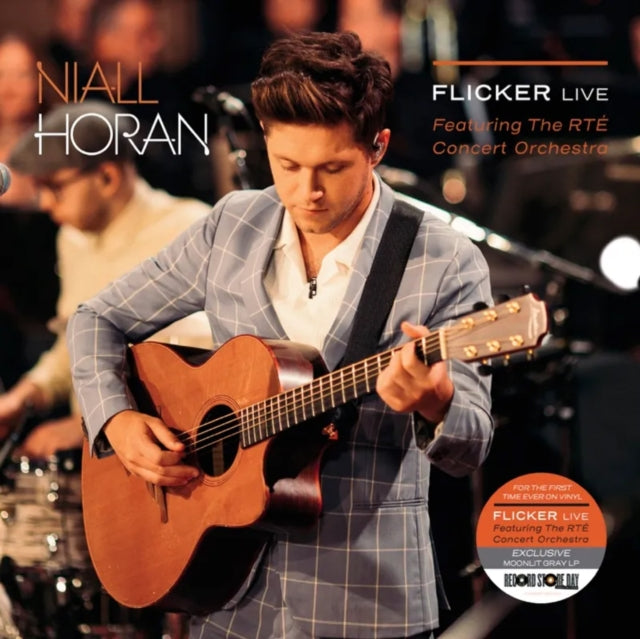 Album cover featuring Niall Horan playing guitar with text about 'Flicker Live' and the RTé Concert Orchestra.