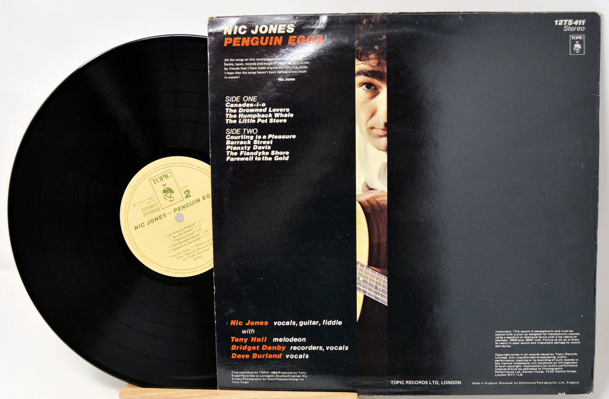 Back cover of Nic Jones Penguin Eggs vinyl LP showcasing track list and credits