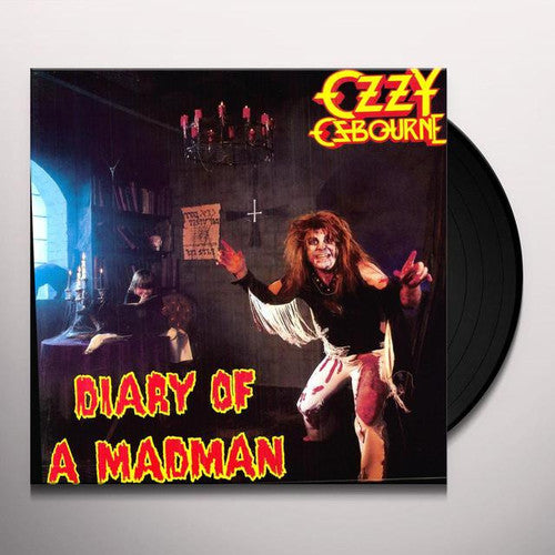 Ozzy Osbourne album 'Diary Of A Madman' cover art featuring Ozzy in a dramatic pose with a microphone, surrounded by stage props.