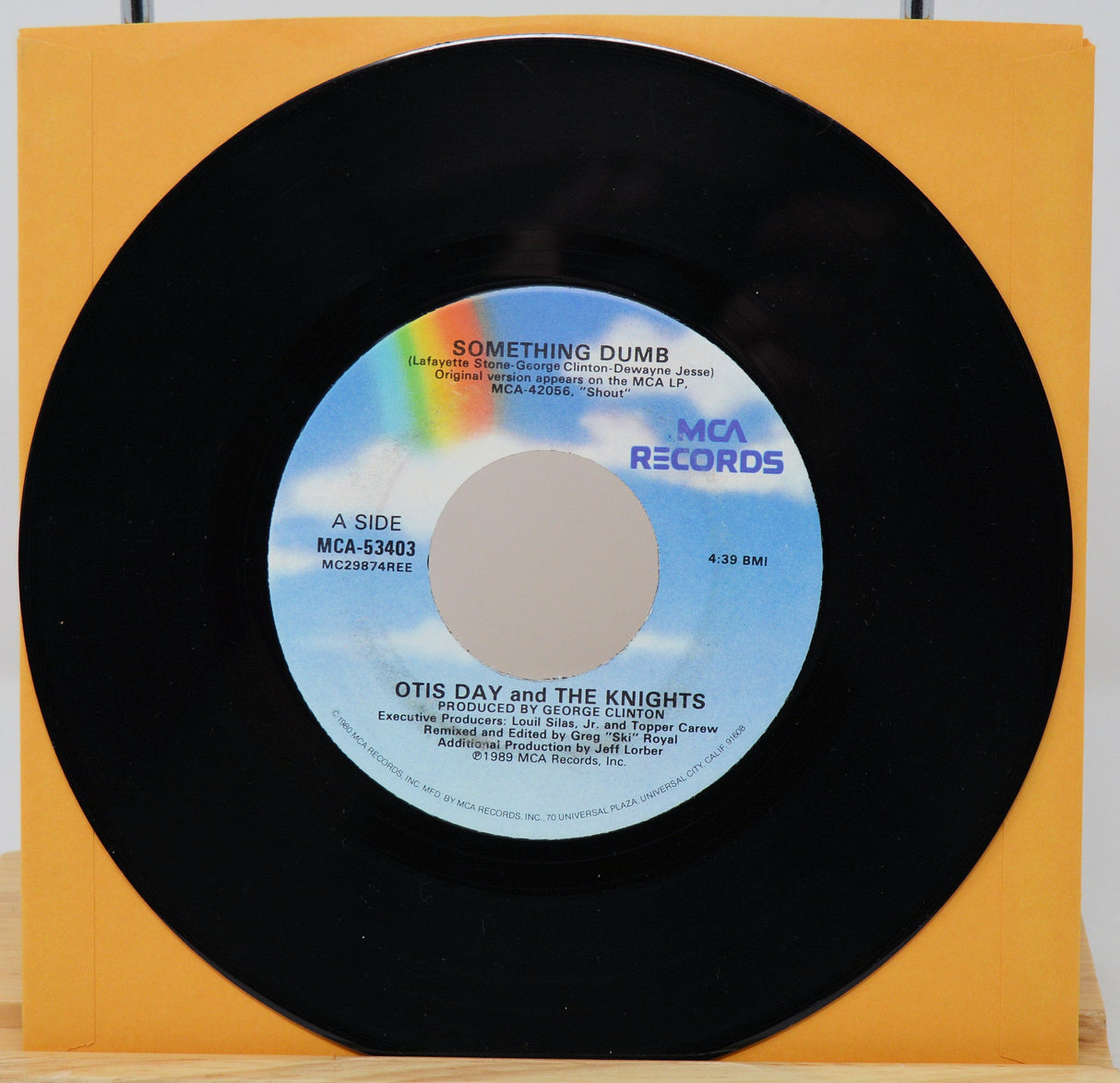 A-side of Otis Day and The Knights Something Dumb 7 inch vinyl record from MCA Records