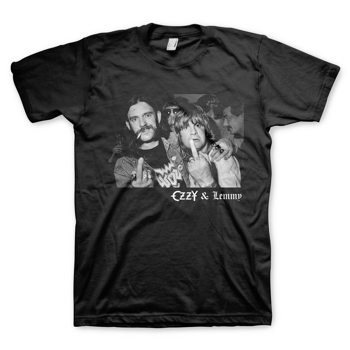 Black t-shirt featuring a black-and-white photo of two rock legends with 'OZZY & Lemmy' text