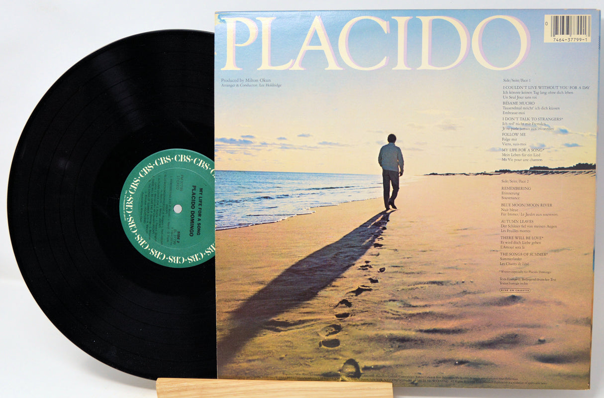 Vinyl record with a cover featuring a person walking on a beach
