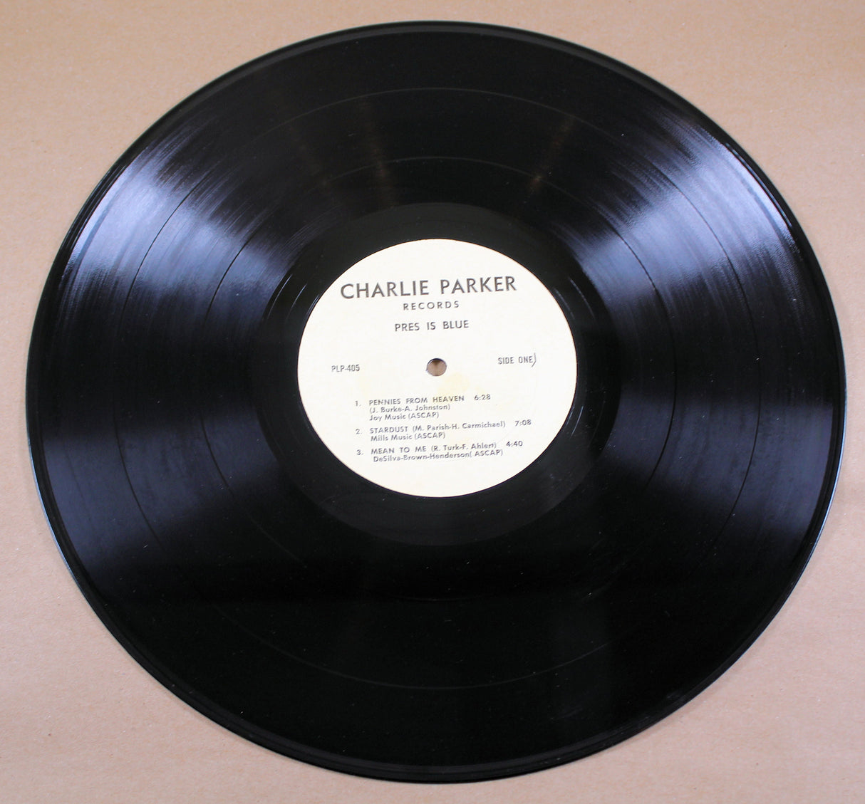Charlie Parker Records 'Pres Is Blue' vinyl record with tracklist
