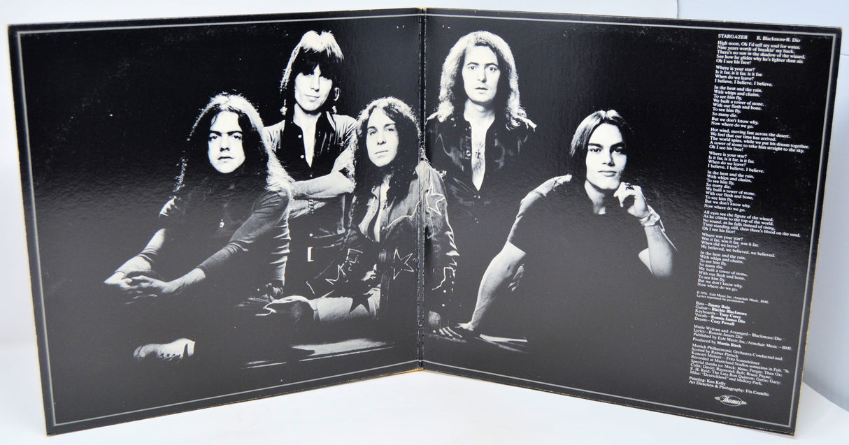 Album cover with black and white portrait of a band on the left and text on the right.