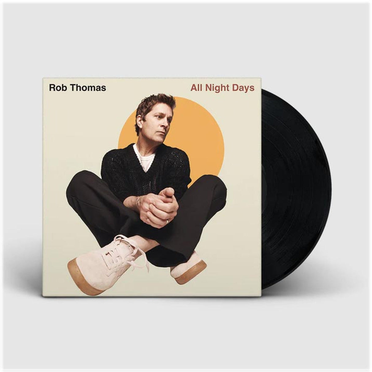 Rob Thomas All Night Days vinyl record with album cover featuring artist seated in front of an orange circle