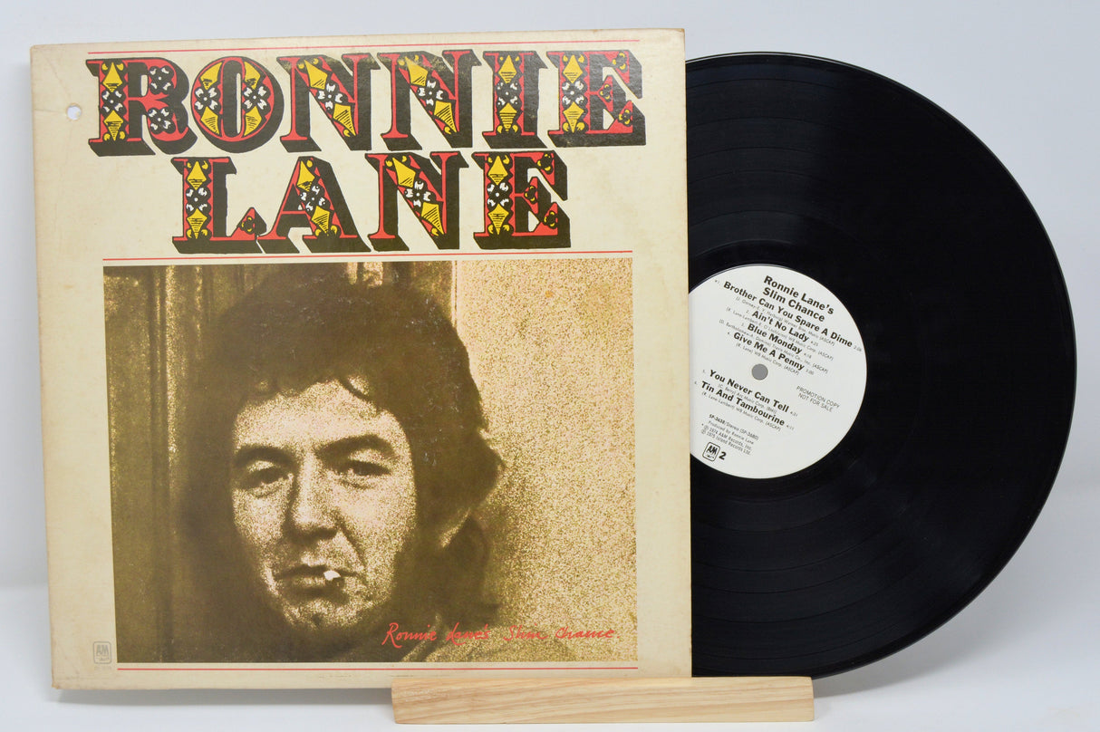 Front cover of Ronnie Lane's Slim Chance vinyl LP featuring Ronnie Lane's portrait and bold title