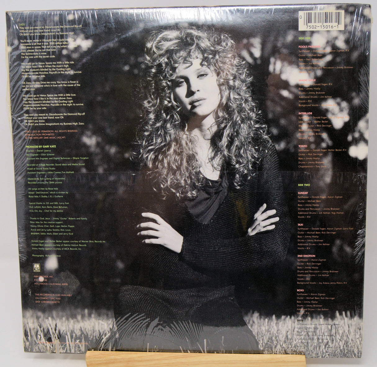 Vinyl record cover with a person sitting in nature, surrounded by text.