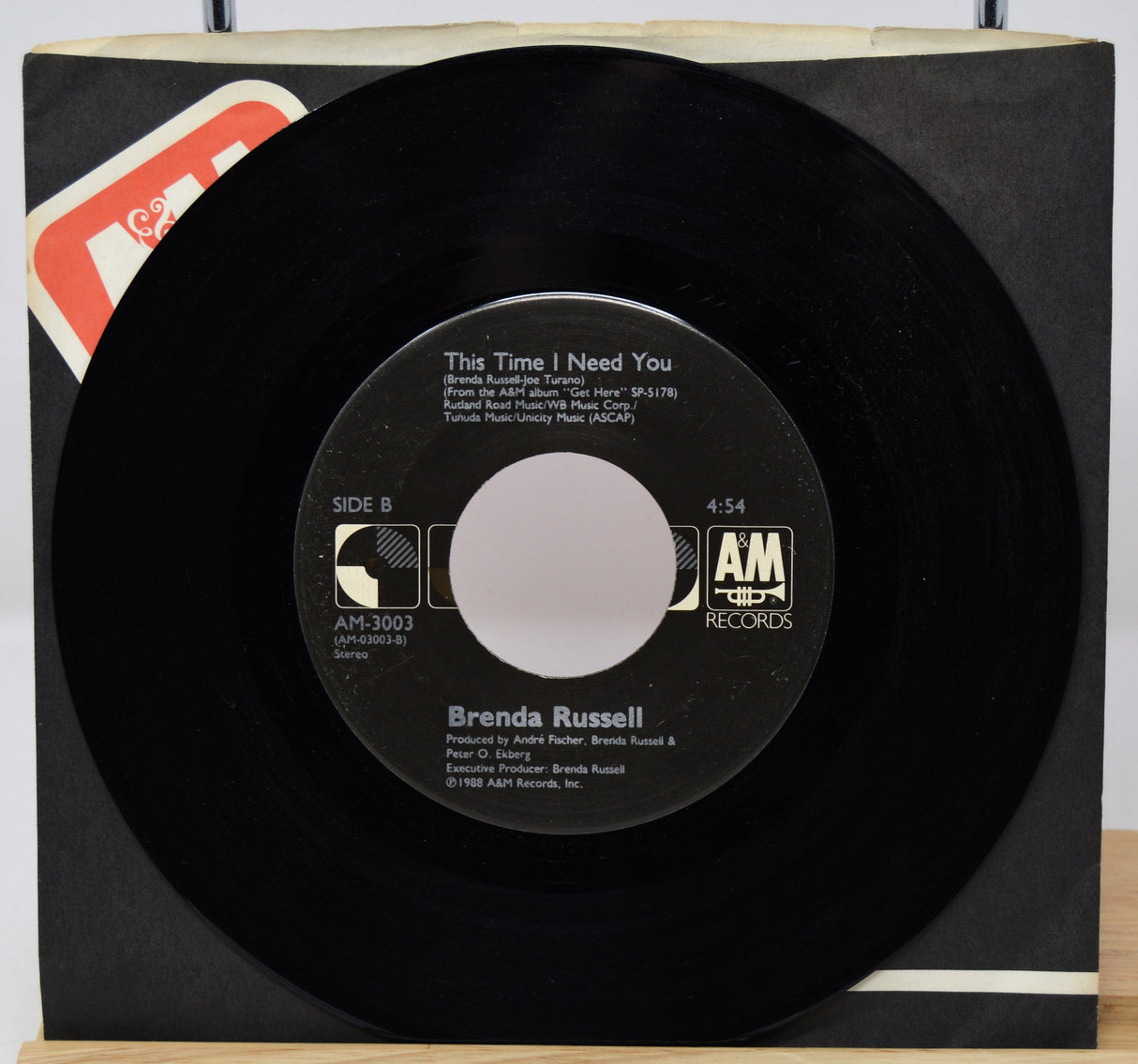 Vinyl record with label on a white background