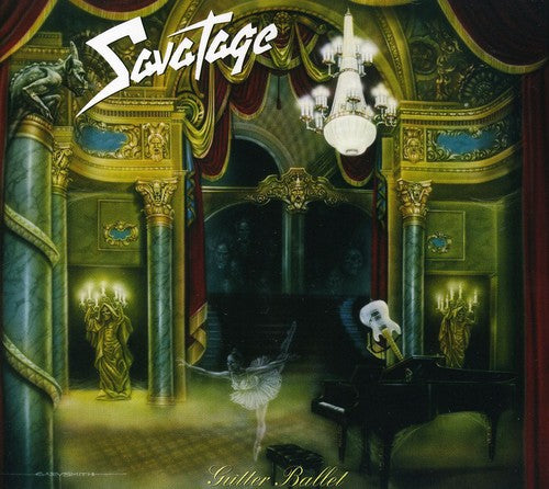 Savatage Gutter Ballet album cover featuring a grand ballroom with chandelier, ghostly ballerina, and piano