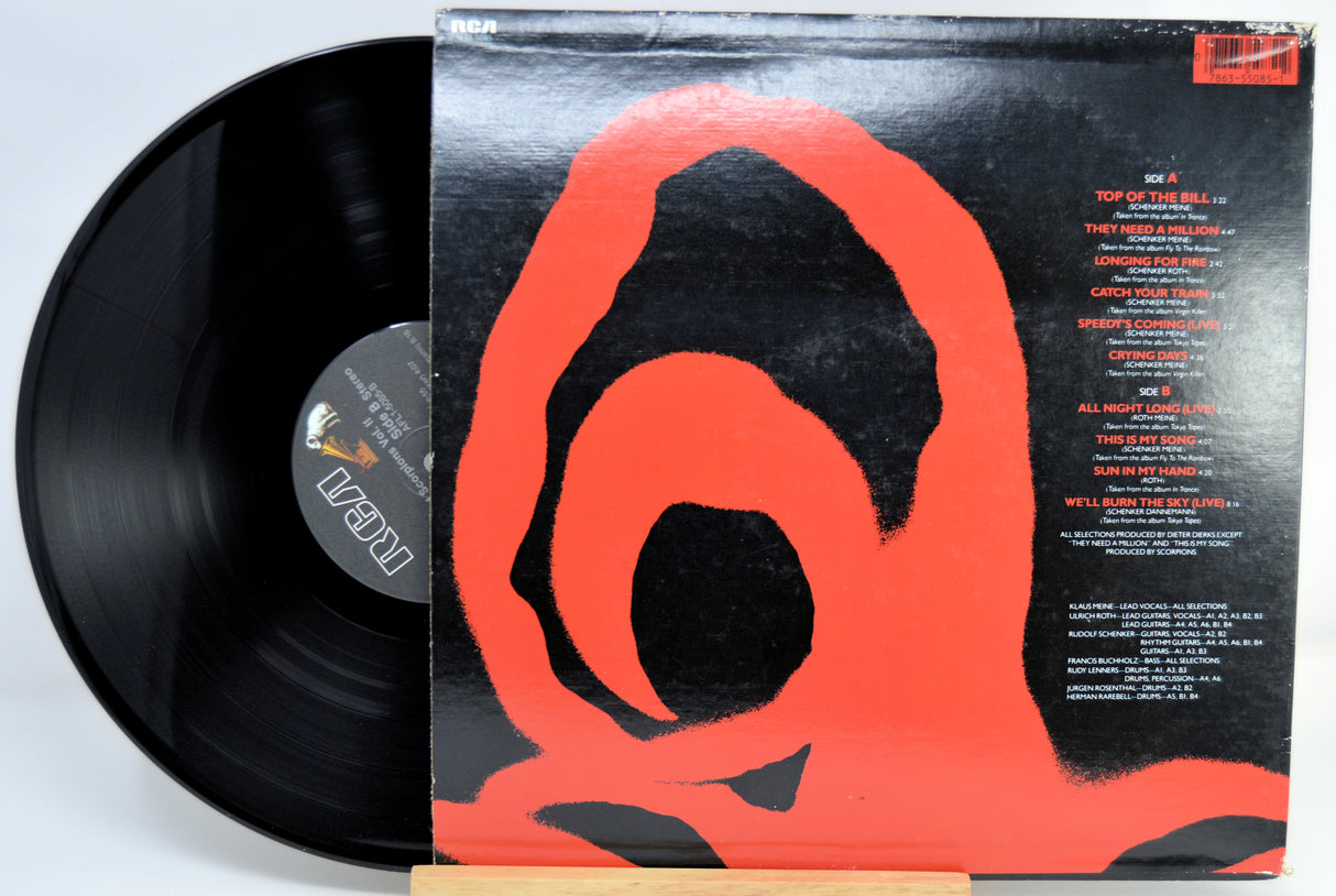 Scorpions Best Of Volume 2 Vinyl record with a red and black back cover design on a white background