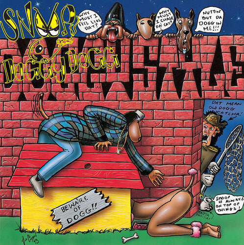 Album cover art for Snoop Doggy Dogg's Doggystyle featuring a cartoon illustration of Snoop and other characters.