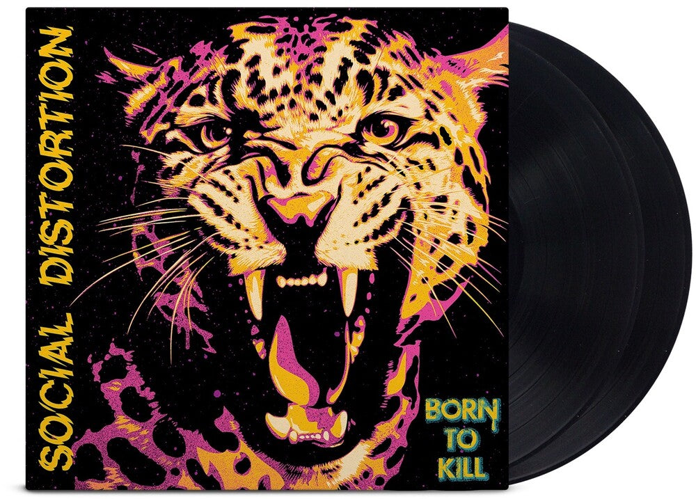 Vinyl record with a colorful leopard design and 'Social Distortion' album cover.